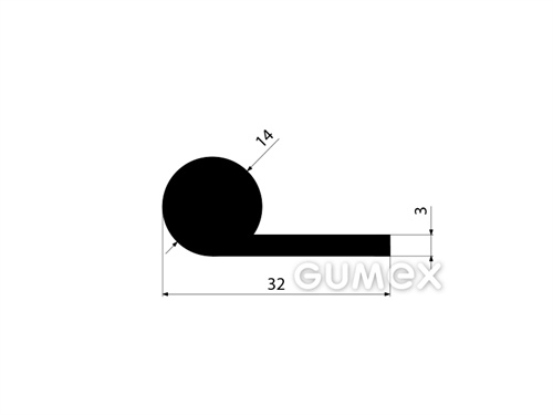 Gumový profil tvaru "P", 32x14/3mm, dľžka 5500mm, 45°ShA, EPDM, -40°C/+100°C, čierny